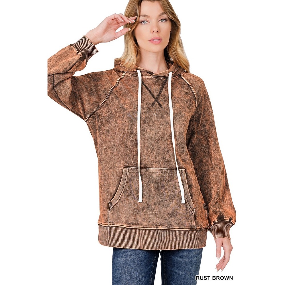 Zenana Women's Acid Wash Raglan Sleeve Hoodie Size XL‎